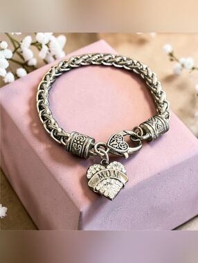 💜3/$25 MOM Heart Charm Antique-themed Rope Chain Bracelet